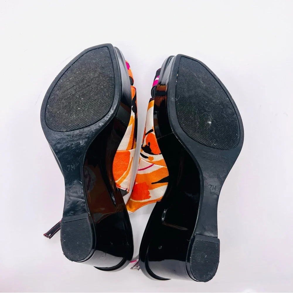 MARC FISHER Platform Peep Toe Wedges Sandals Shoes Multi Color Black Pat…